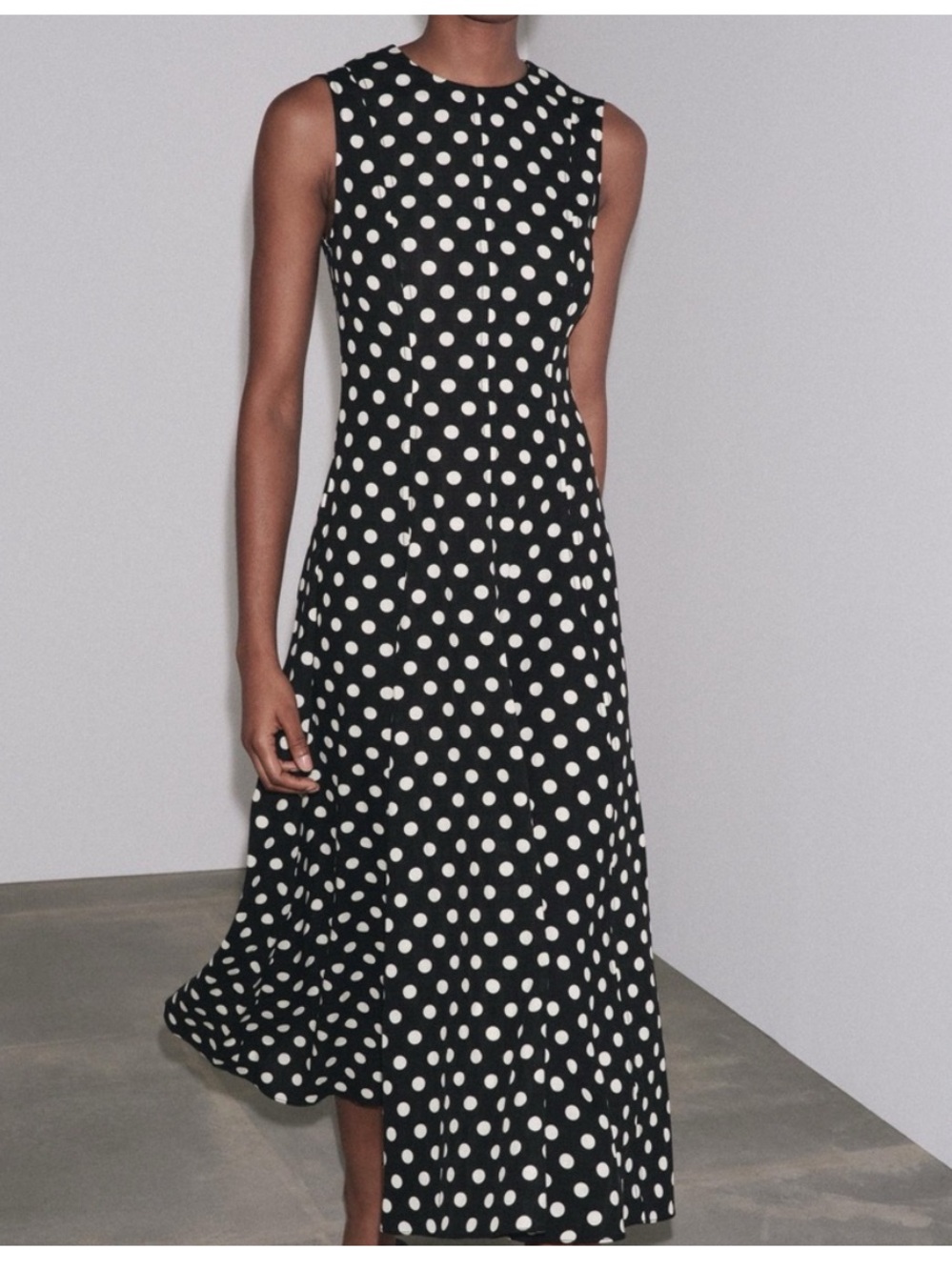 Zara Black and White Polka Dot Midi Dress